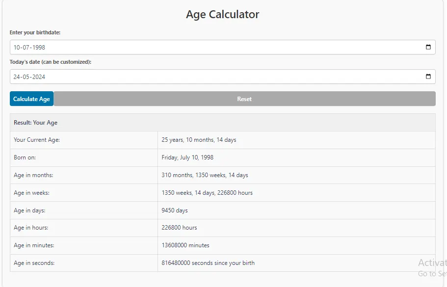 Age Calculator Example Image